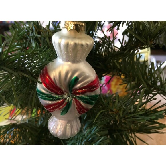 Wrapped Hard Candy Glass Ornament Red Green White - Picture 2 of 4